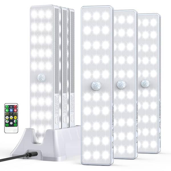 6-Pack 30 LEDs White Under Cabinet Lighting with Remote Control, Wireless LED Closet Light with Charging Station