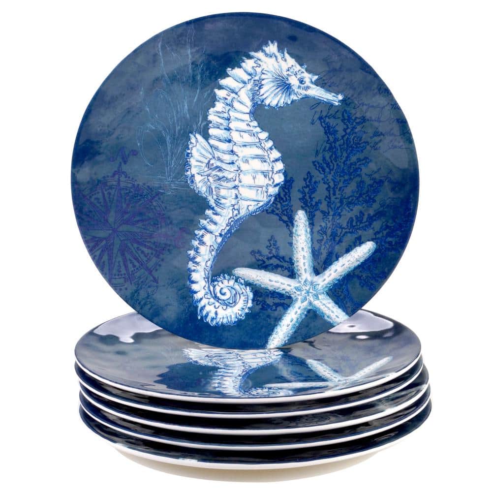 Oceanic Blue Melamine Dinner Plate Set, 12-inch, 6 Pieces