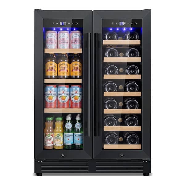 23.4 in. Dual Zone 20-Bottle and 80 Plus Cans Beverage and Wine Cooler in Black Stainless Steel Built-in Refrigerator