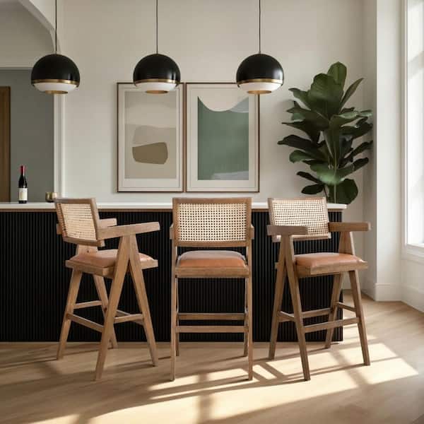 Harley 30 in. Clay/Nutmeg Brown Full Back Rubberwood Bar Stool with Polyester Fabric Seat