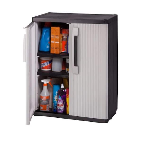 HDX Plastic Freestanding Garage Base Cabinet 27 in. W x 39 in. H x 15 in. D  in Gray 256902 - The Home Depot