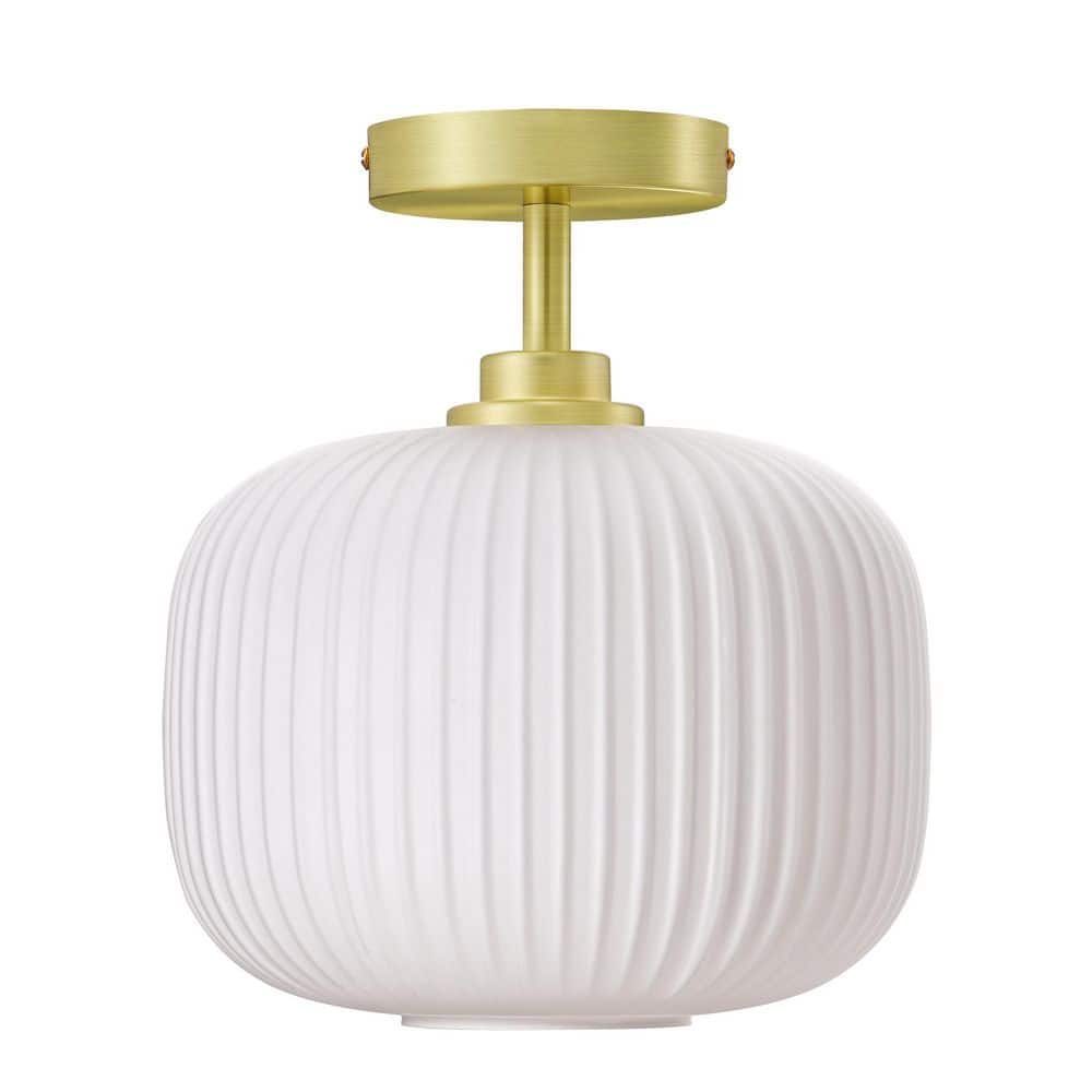 10 in. Gold-Tone Metal Semi-Flush Mount with Frosted White Globe Shade price history on PriceWatchPro