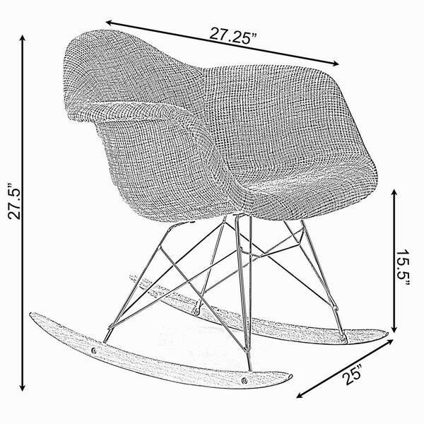 Fabulaxe Mid Century Modern Style Fabric Light Gray Rocking Chair Rar Shell Dining Arm Chair Qi0040 Lgy