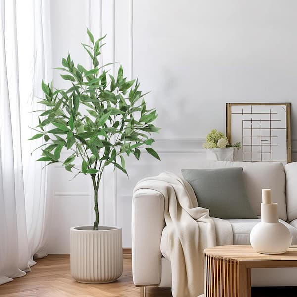 4 ft. Artificial Tree Plant Eucalyptus Tree, Modern Large Fake Plant Decor in Pot for Indoor Outdoor