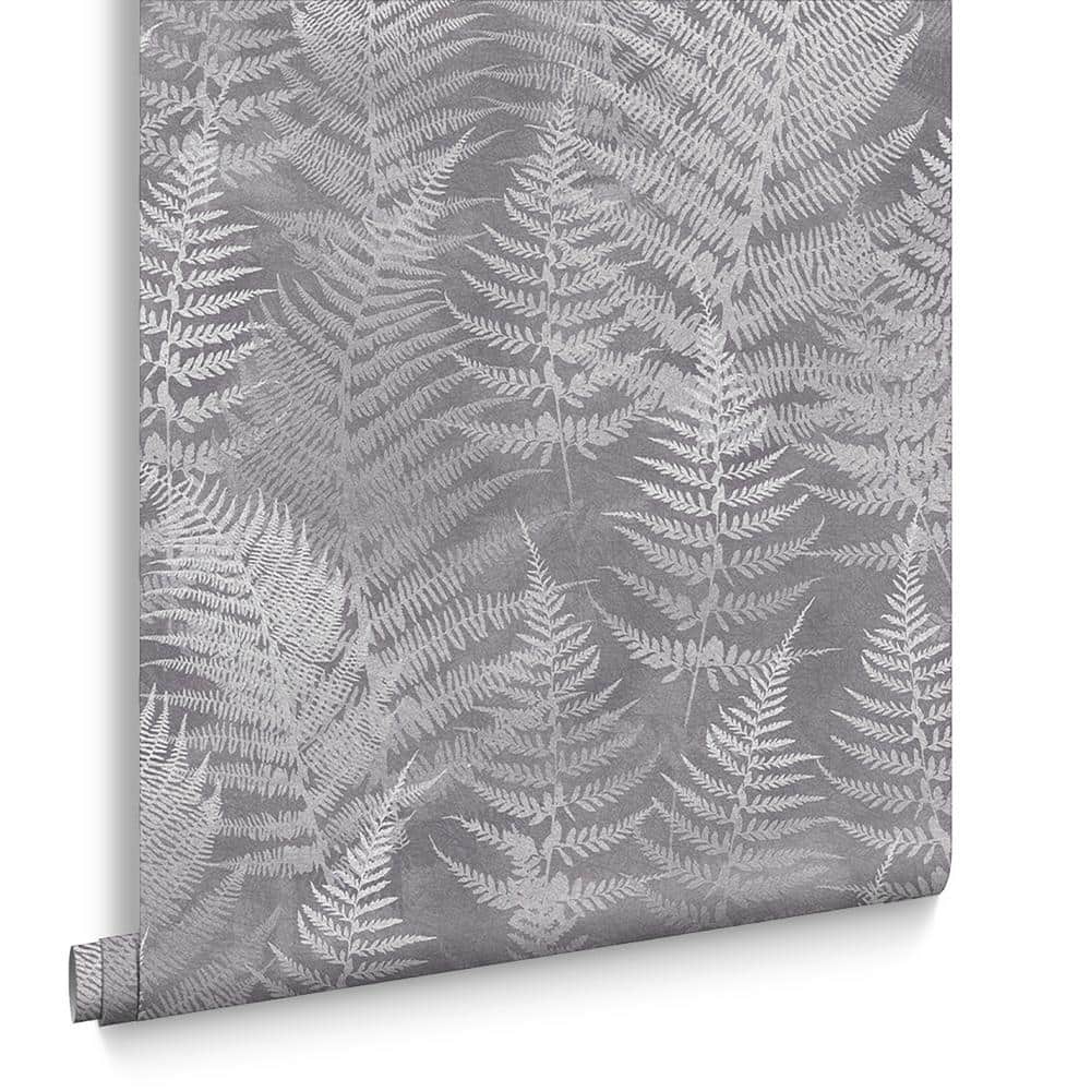 Pewter and White Fern Pattern Removable Wallpaper Roll