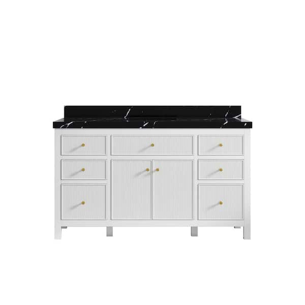 Willow Collections Sonoma 60 in. W x 22 in. D x 36 in. H Single Sink Bath Vanity in White with 2" Calacatta Black Qt. Top