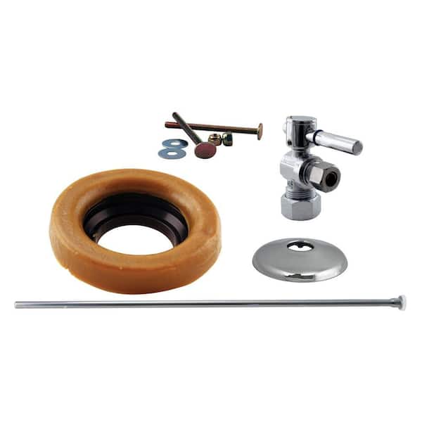 Westbrass 1/2 in. Nominal Compression Lever Handle Angle Stop Toilet Installation Kit with Brass Supply Line in Polished Chrome