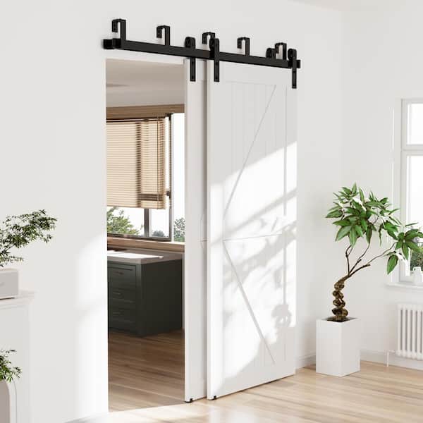 9 ft./108 in. Powder Coated Black Heavy-Duty Bypass Double Door Sliding Barn Door Hardware Classic Design Roller 9 ft./108 in. Powder Coated Black Heavy-Duty Bypass Double Door Sliding Barn Door Hardware Classic Design Roller