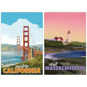 36in.x24in.each "Bicoastal Beauty" Frameless Free Floating Tempered Glass Panel Graphic Wall Art Set of 2