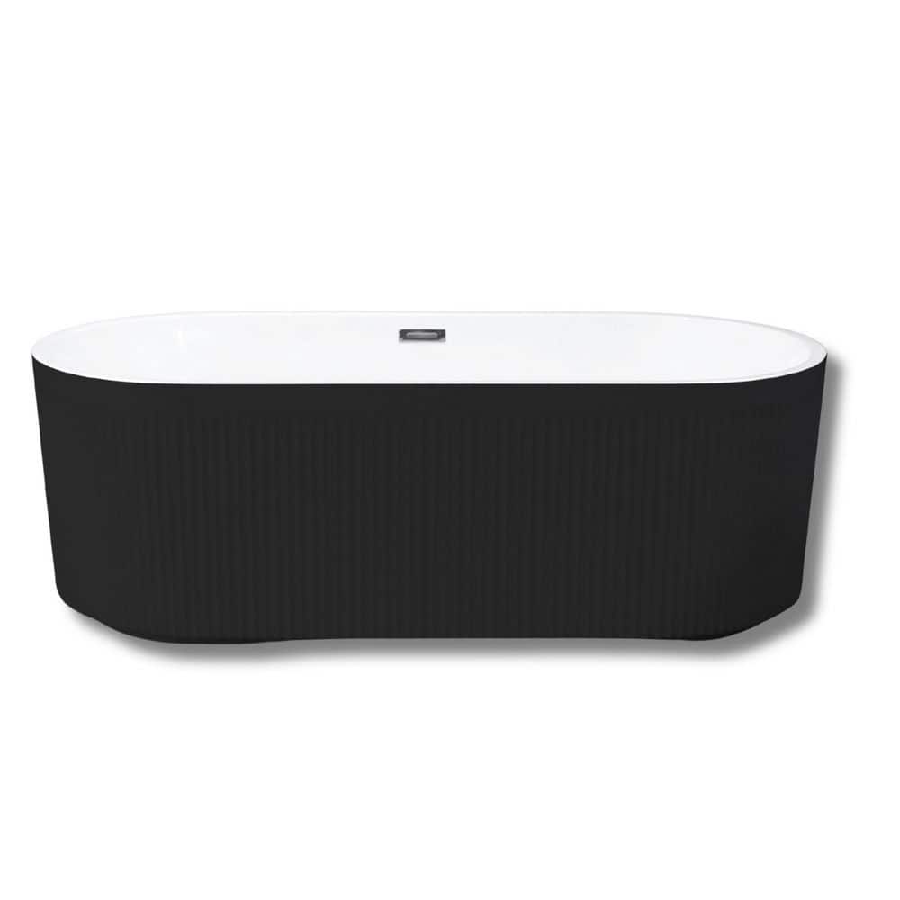 59 in. x 30 in. Acrylic Freestanding Soaking Bathtub in Glossy Black with Chrome Center Drain price history on PriceWatchPro