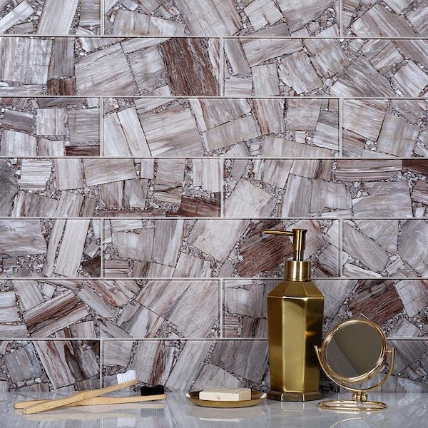 Carnelian 3 in. x 12 in. Glossy Brown Glass Subway Wall and Floor Tile (5 sq. ft./case) (20-pack)