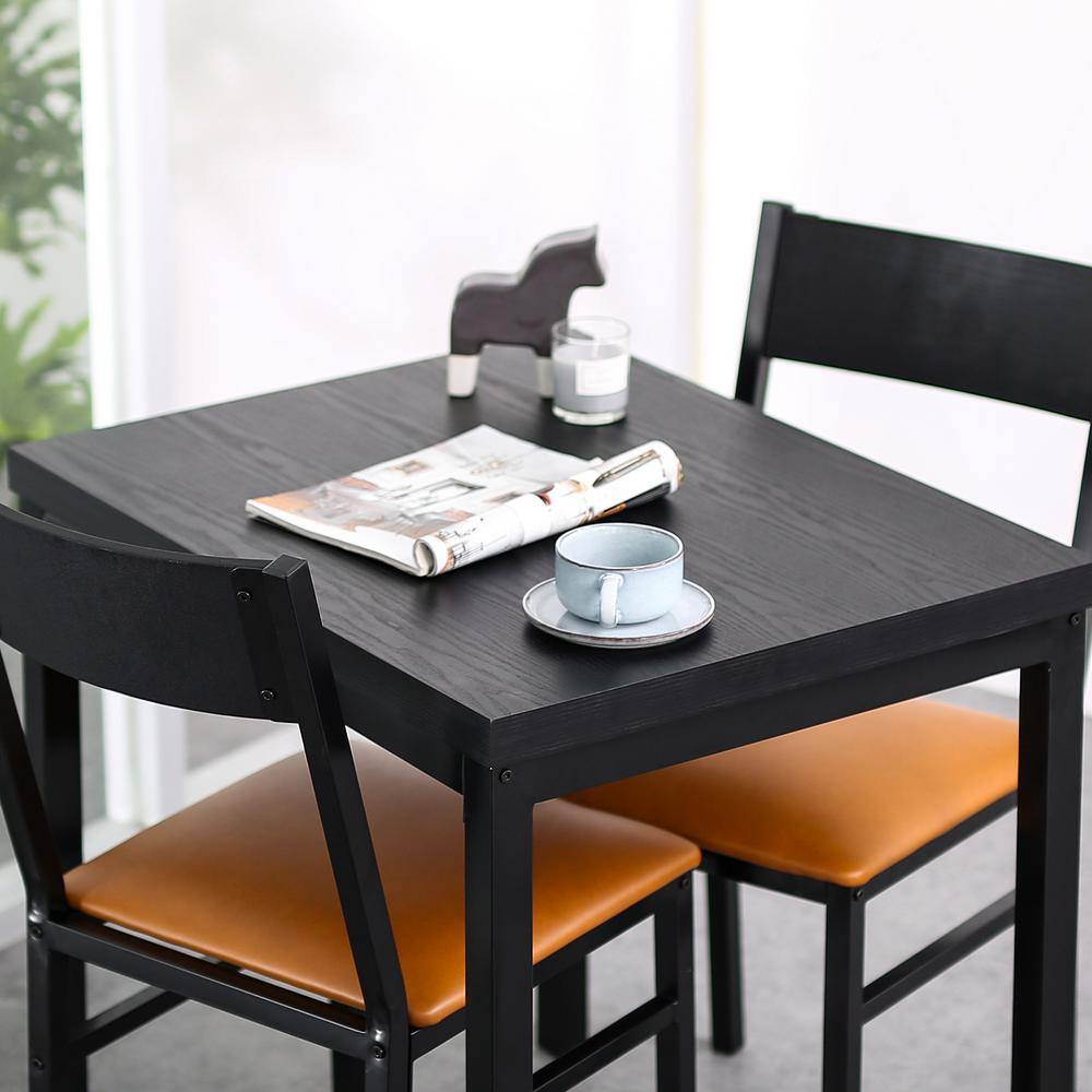Espresso and Brown Faux Leather 3-Piece Dining Set