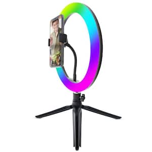 10 in. Multicolor LED Ring Light with Flexible Tripod, Ideal for Videos/Streaming