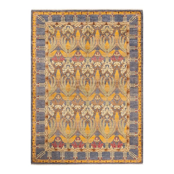 Solo Rugs Arts and Crafts One-of-a-Kind Contemporary Light Gray 6 ft. 1 in. x 9 ft. 2 in. Floral Area Rug