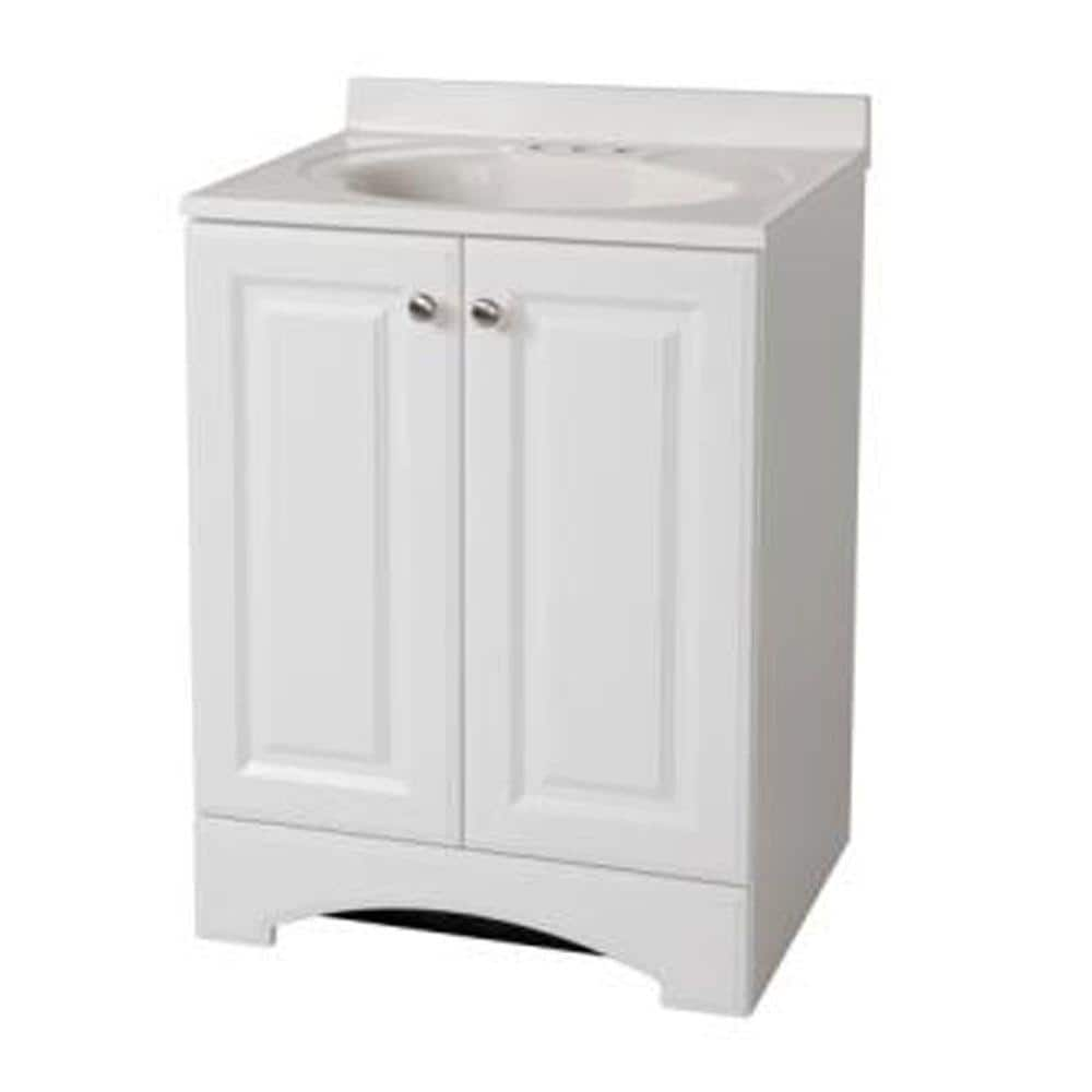 Glacier Bay 24 In W X 36 In H X 19 In D Bath Vanity In White With Vanity Top In White And White Basin Gb24p2com Wh The Home Depot