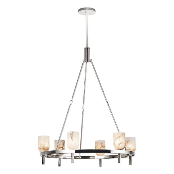 ALORA Lucian 32 in. 6 Light 60-Watt Polished Nickel/Alabaster Chandelier