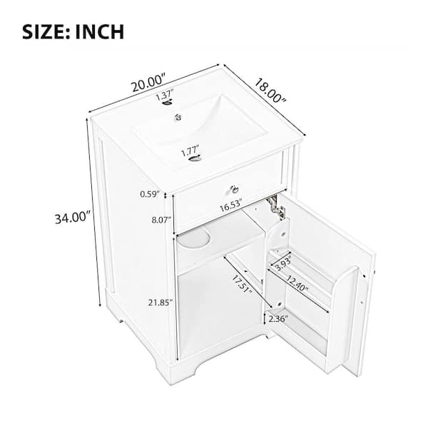 20 in. W x 18.5 in. D x 34.4 in. H Bath Vanity in White with White