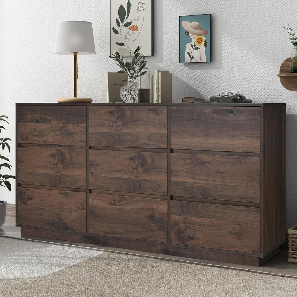 Mid Century Modern Dresser Dark Brown 9 Drawer