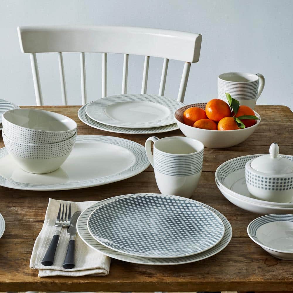 Gray and White Ceramic Patterned Dessert Bowls, Set of Four