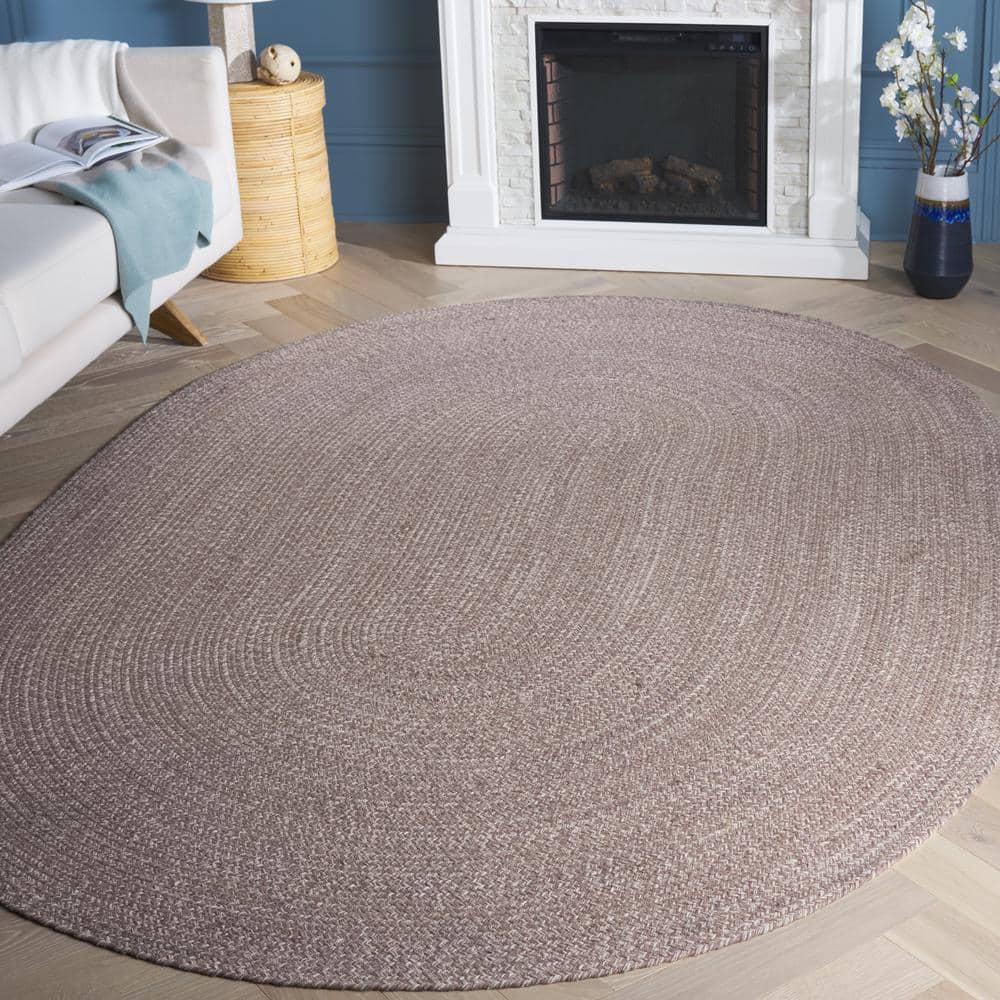 Ivory and Beige Braided Cotton Oval Area Rug 4' x 6'