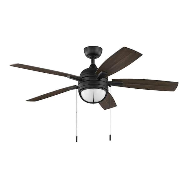 Hampton Bay Seaport II 52 in. Indoor/Outdoor Wet Rated Matte Black Ceiling Fan with LED Bulbs Included