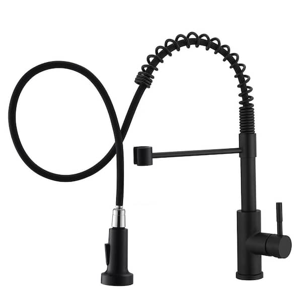 Unbranded Commercial Single Handle Single Hole Pull Down Sprayer Kitchen Faucet for Rv, Camper, Laundry Sink in Matte Black
