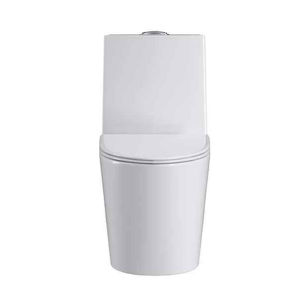 1-Piece 12 in. Rough In 1.0 / 1.28 GPF Dual Flush High Efficiency Elongated Toilet in Gloss White with Soft-Close Seat