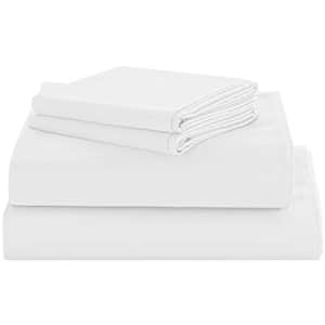 4-Piece White Solid Polyester Full Sheet Set, Ultra-soft and Durable Polyester