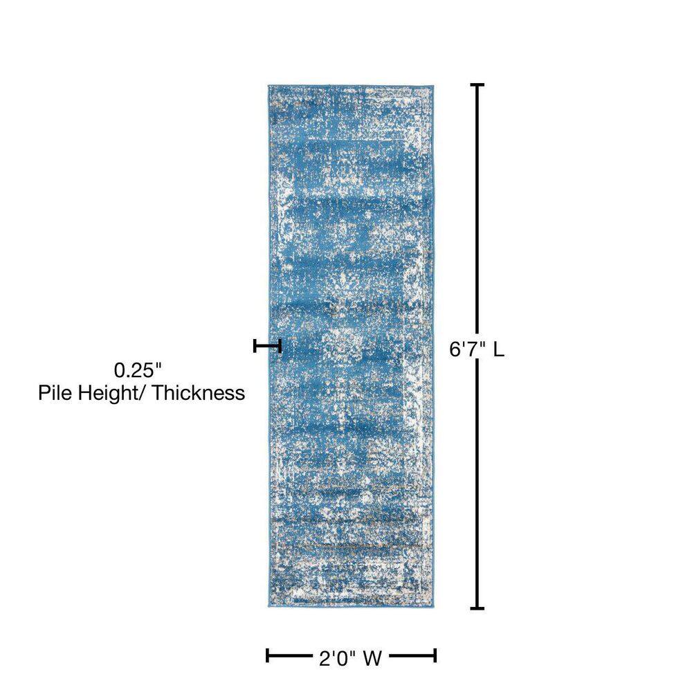Blue and Ivory Low Pile Reversible Runner Rug