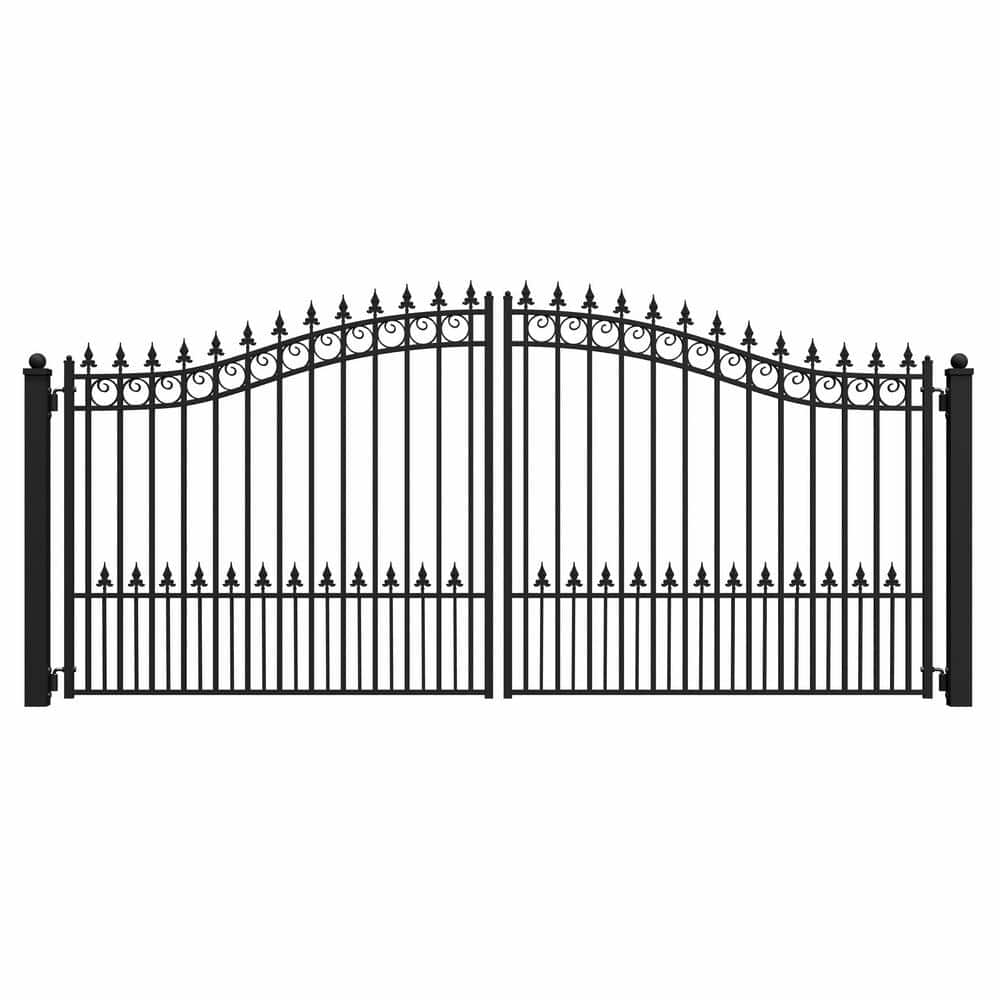 Prague Style Black Steel Dual Swing Driveway Gate 14x6 Feet