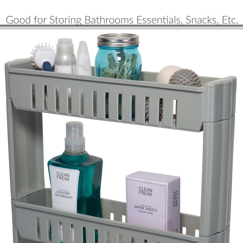 Gray Slim 3-Tier Rolling Plastic Storage Cart
