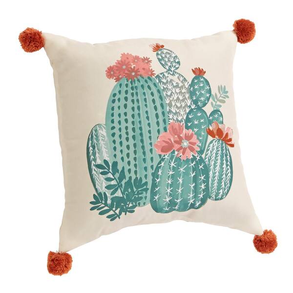 Hampton Bay Flowering Cactus Outdoor Throw Pillow 07599064 The