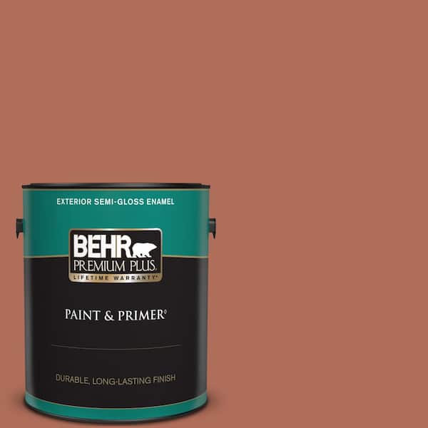 BEHR PREMIUM PLUS 1 gal. #BXC-39 Sunset Orange Semi-Gloss Enamel Exterior Paint & Primer