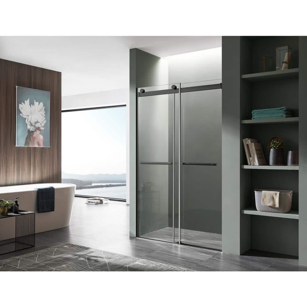 Kahn Matte Black Frameless Double Sliding Shower Door
