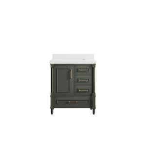 Hudson 30 in. W x 22 in. D x 36 in. H Bath Vanity in Pewter Green with 2 in White Quartz Top