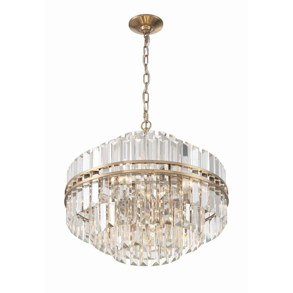 Aged Brass and Crystal 12-Light Chandelier
