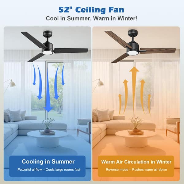 ZXXC 52 in. Indoor/Outdoor Black Downrod Mount Ceiling Fan with