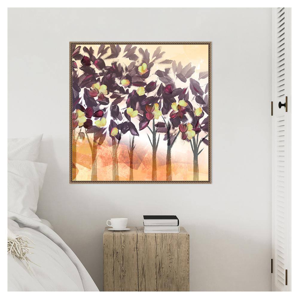 30"x30" Purple Trees Abstract Canvas Art with Bronze Frame
