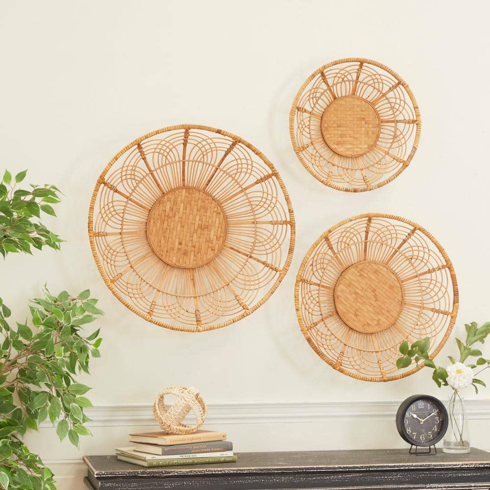 Boho Brown Rattan Floral Wall Decor Set of 3