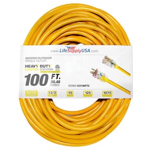 100 ft. 12-Gauge/3 Conductors SJTW Indoor/Outdoor Extension Cord with Lighted End Yellow (1-Pack)