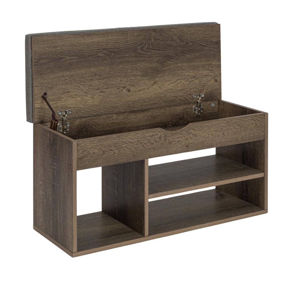 Ashwood Gray Linen Storage Bench with Lift-Top Lid and Cubbies