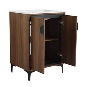 24 in. W x 18 in. D x 33.8 in. H Single Sink Bath Vanity in Dark Oak with White Ceramic Top