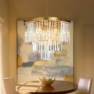20 in. 10-Light Modern Unique Tiered Crystal Chandelier in Matte Gold for Dining Room