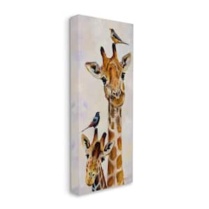 "Giraffe Animal Portrait Perched Birds" by Karen Weber Fine Art Unframed Animal Canvas Wall Art Print 17 in. x 40 in.