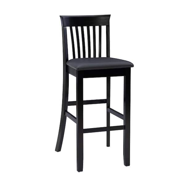 Linon Home Decor Jonas 31 in. Black Mission High Back Wood Bar Stool with Faux Leather Seat