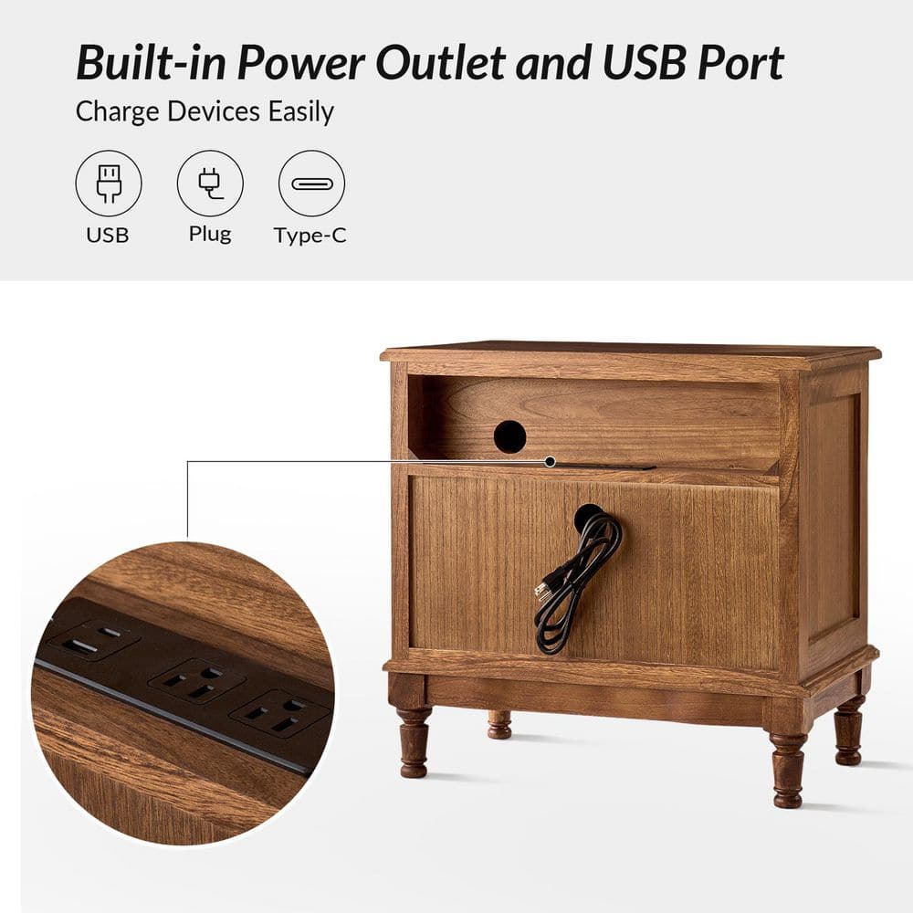 Di Walnut 2-Drawer 26 in. W Nightstand with Built-in Power Outlet (Set of 2) - thumbnail 2