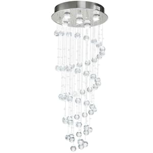 5-Light Silver Modern Luxury Crystal Raindrop Flush Mount Ceiling Light
