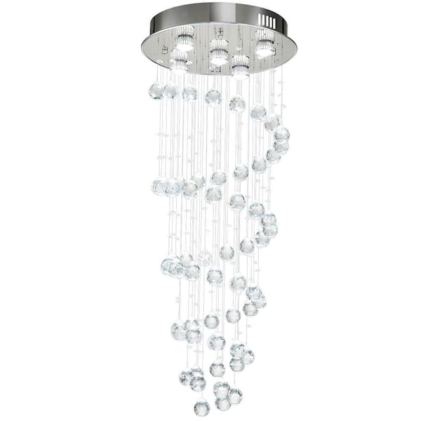 OUKANING 5-Light Silver Modern Luxury Crystal Raindrop Flush Mount Ceiling Light