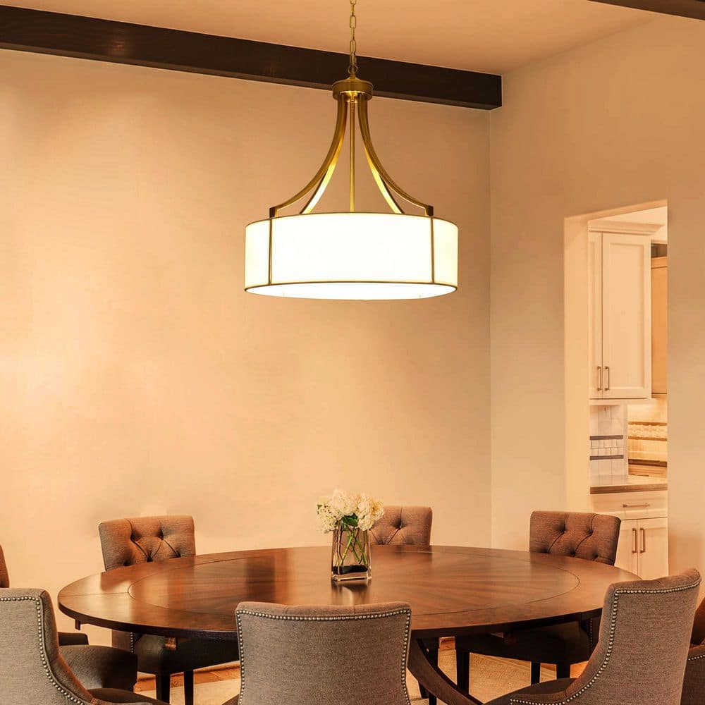 6-Light Brass Farmhouse Drum Shade Pendant Light with White Fabric Shade Height Adjustable Chandelier for Living Room price history on PriceWatchPro