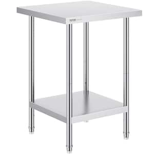 24 x 24 x 34 In. Stainless Steel Commercial Kitchen Prep Table 700 lbs. Load Capacity with 3 Adjustable Height Levels